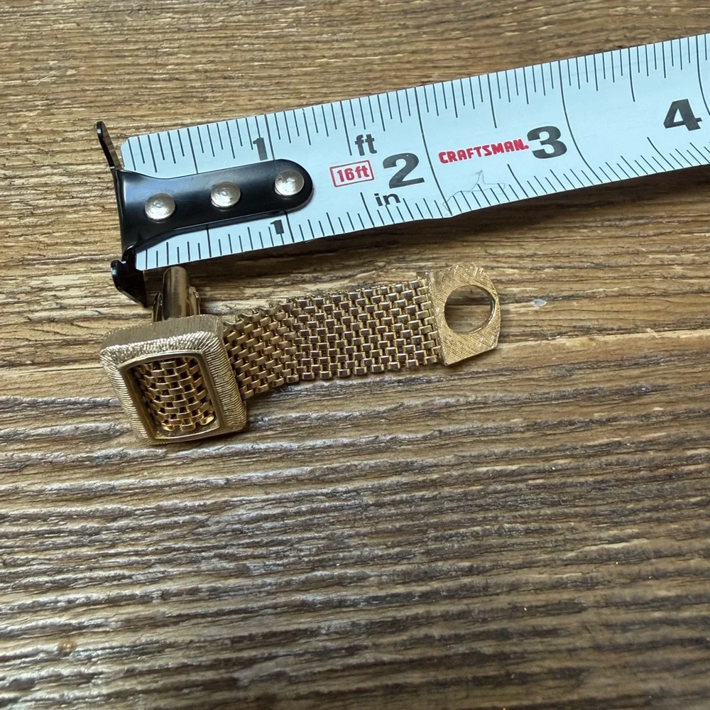 Vintage Swank Gold Mesh Rectangle Cufflinks